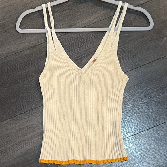 Anthropologie Pilcro Double Strap Ribbed Sweater Tank Size XS Cream/Dark Yellow - Picture 4 of 12